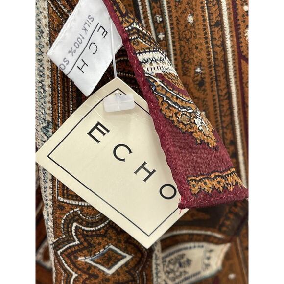 Vintage NWT Echo Silk Scarf Long Rectangular Brown - Picture 9 of 10
